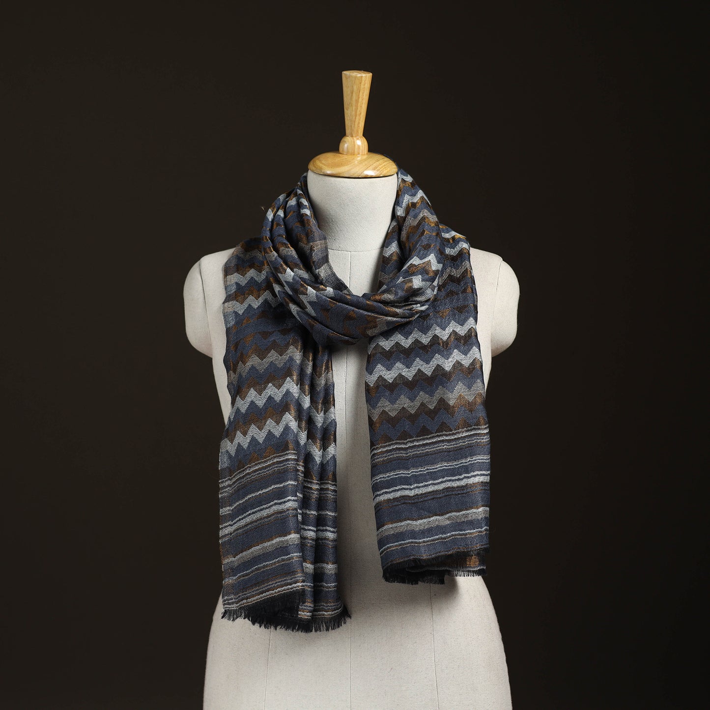 Zig Zag Zari Weave Fine Wool Stole for Women 99