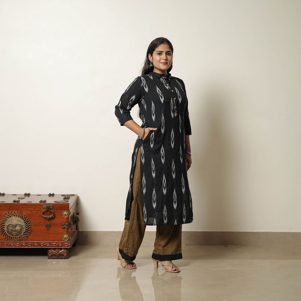 Black - Handloom Cotton Pochampally Ikat Kurta Set 18