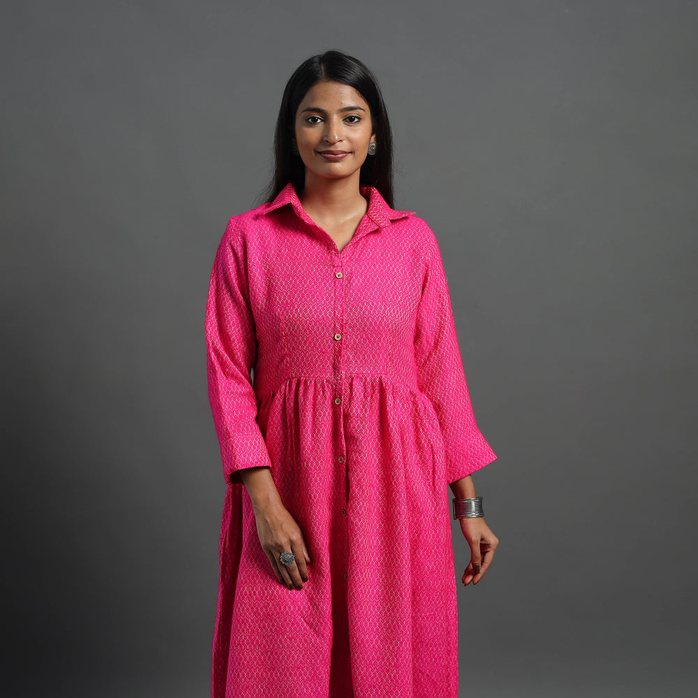 Inayat Hot Pink Plain Button Down Woollen Dress 10