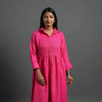 Inayat Hot Pink Plain Button Down Woollen Dress 10