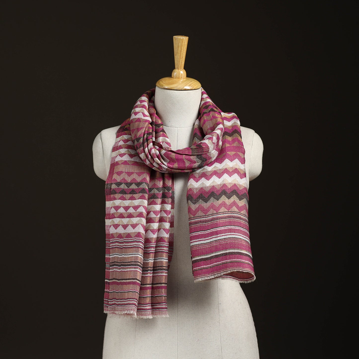 Zig Zag Zari Weave Fine Wool Stole for Women 100