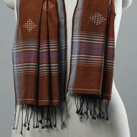 Brown - Burdwan Jamdani Cotton Handloom Stole with Tassels 15