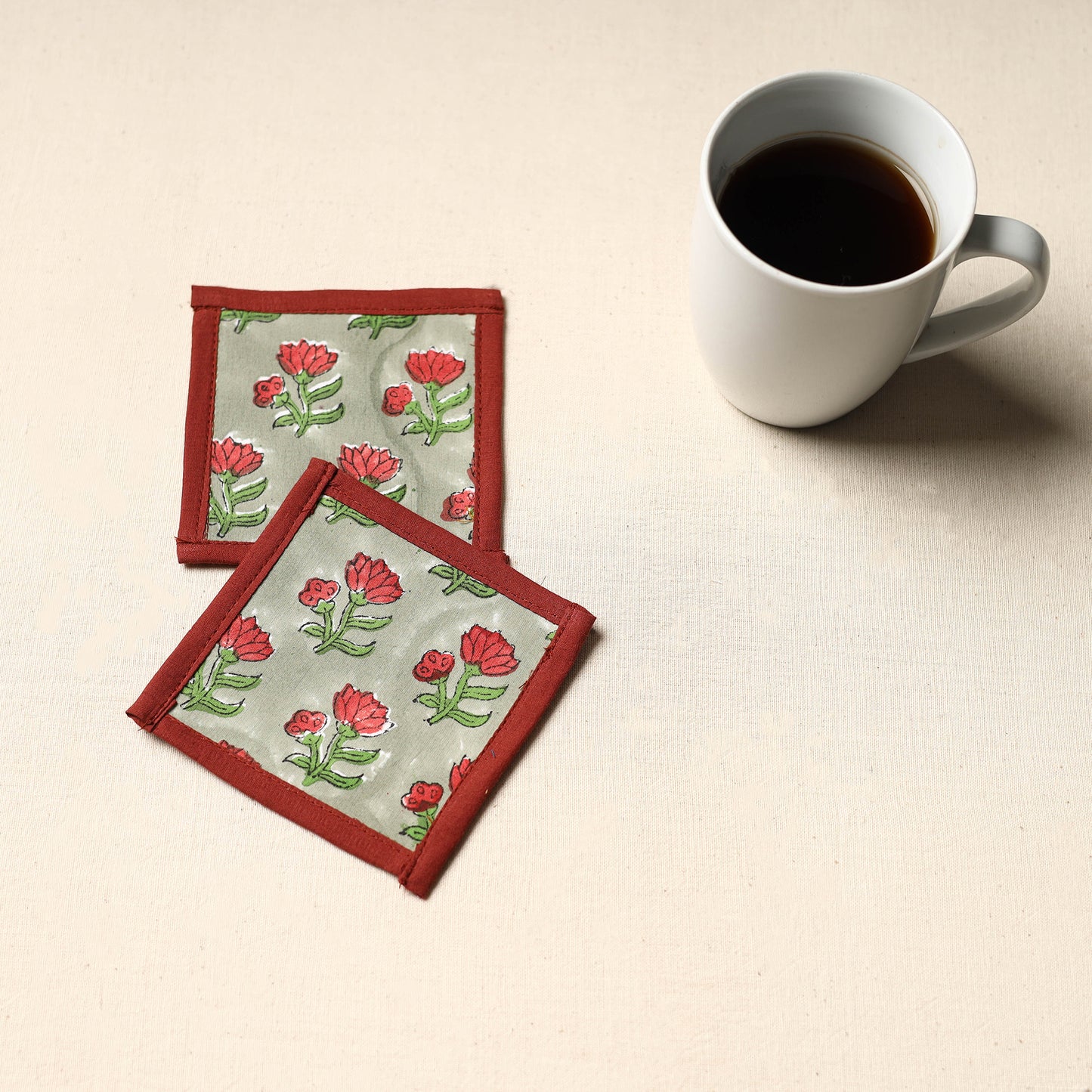 Green Handmade Cotton Coasters (Set of 2)