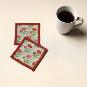 Green Handmade Cotton Coasters (Set of 2)