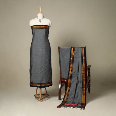 Grey 3pc Cotton Unstitched Dharwad Dress Material