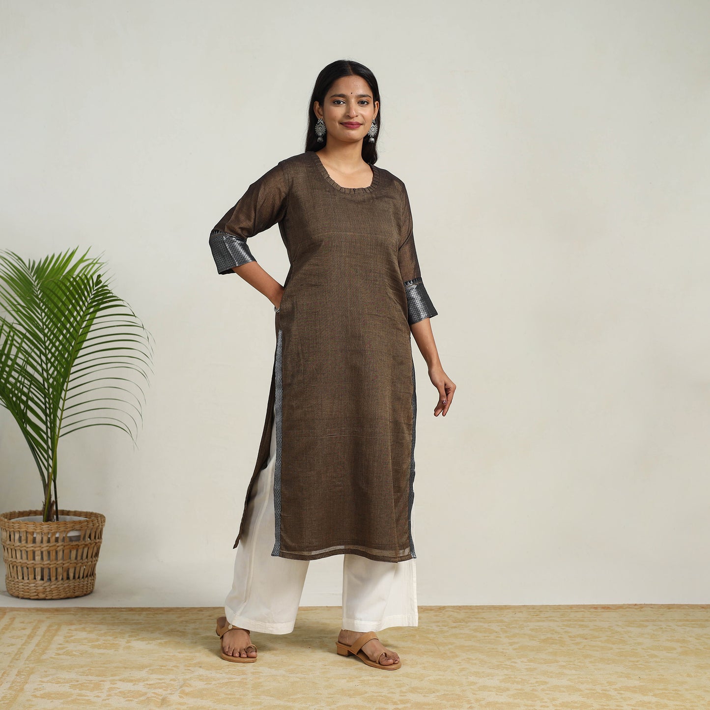 Brown - Mercerised Cotton Straight Dharwad Kurta 02