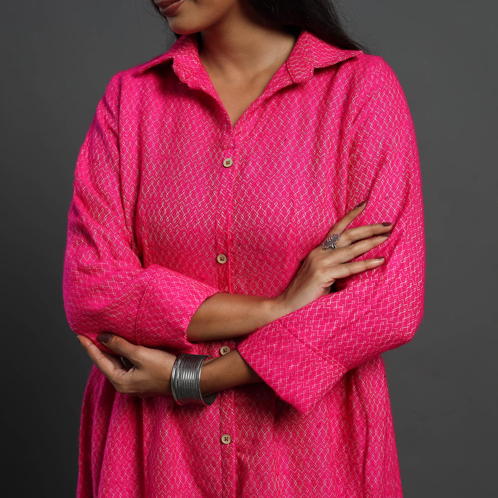 Inayat Hot Pink Plain Button Down Woollen Dress 10