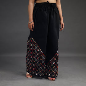 Black - kantha hand embroidery palazzo in cotton 06