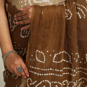 Brown - kutch bandhani tie-dye cotton saree with blouse