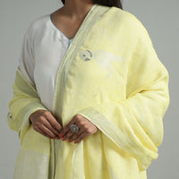 Yellow - Bengal Jamdani Handloom Linen Dupatta with Tassels 11