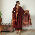 Maroon - Dharwad Cotton Kurta with Palazzo & Dupatta Set 09