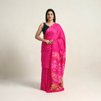 Pink - Kutch Tie-Dye Gajji Silk Bandhani Saree with Blouse Piece 02