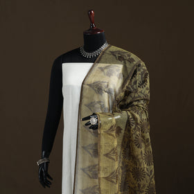 Brown - Ajrakh Vanaspati Hand Block Print Natural Dyed Kota Doria Cotton Dupatta 12