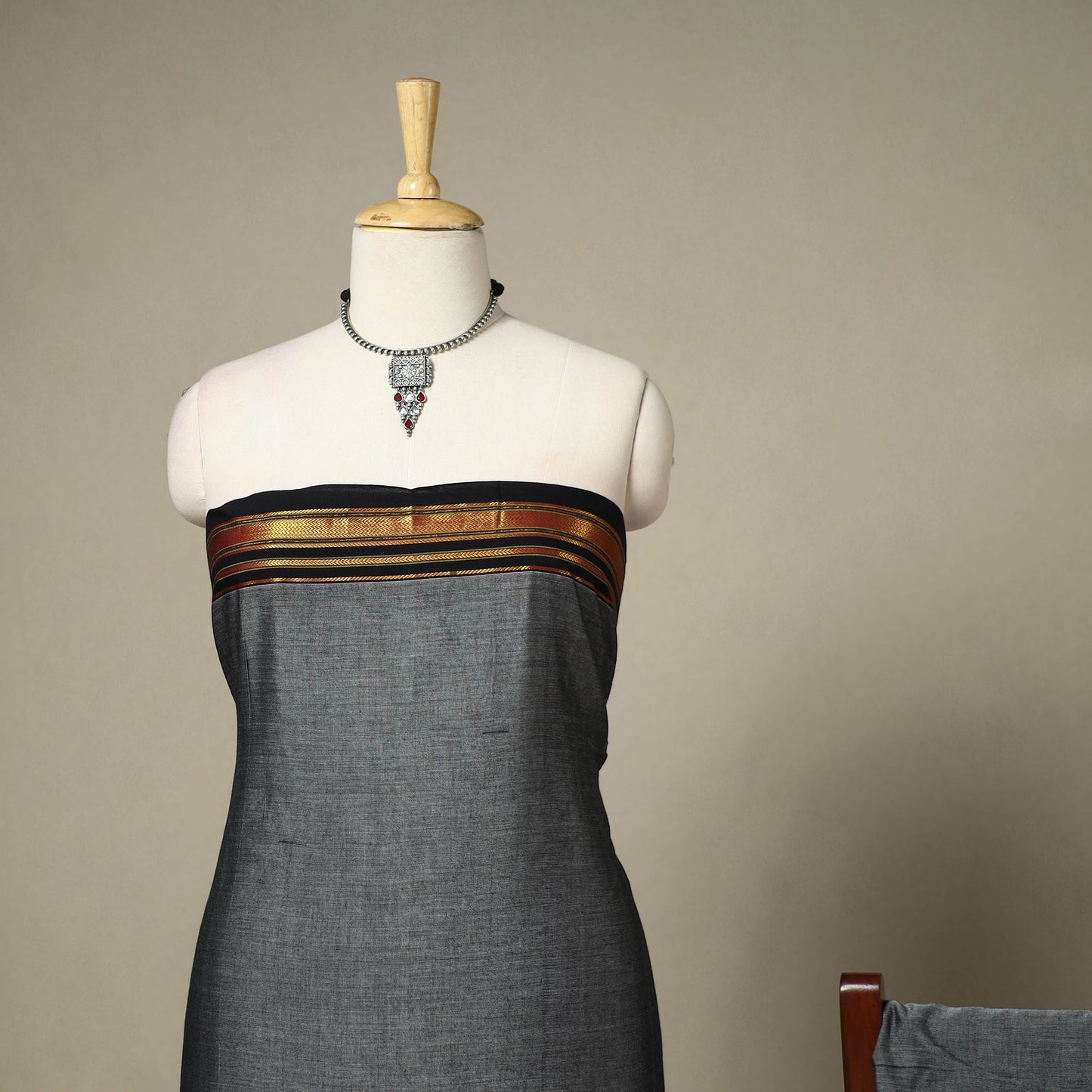 Grey 3pc Cotton Unstitched Dharwad Dress Material