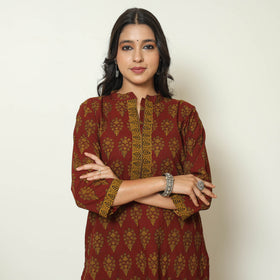 Red - Bagh Block Printed Cotton Kurta with Palazzo & Dupatta Set 15