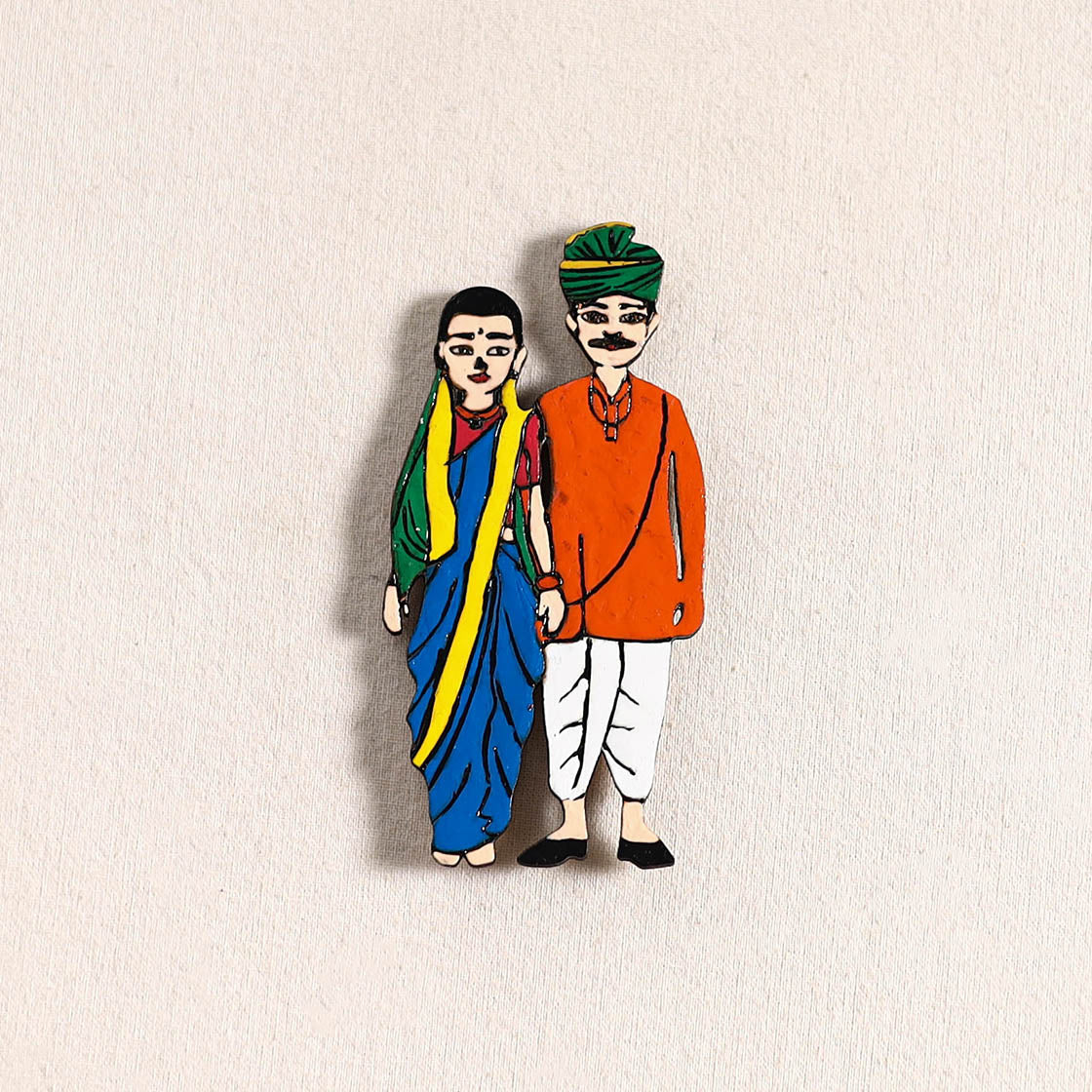Marathi Couple Handpainted Fridge Magnet 48