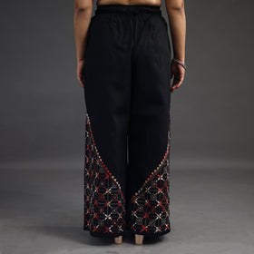 Black - kantha hand embroidery palazzo in cotton 06