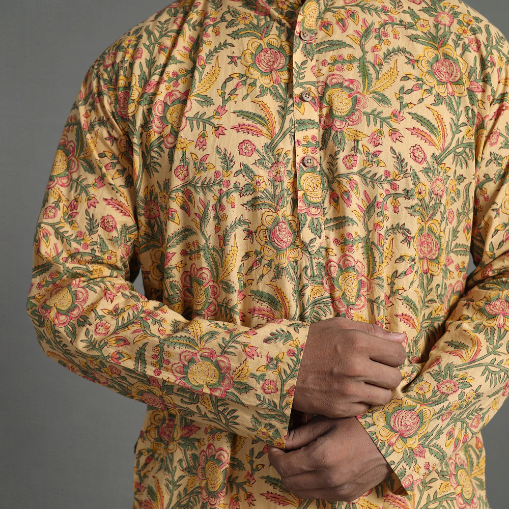 Block Print Cotton Sanganeri Kurta for Men (Long) 17