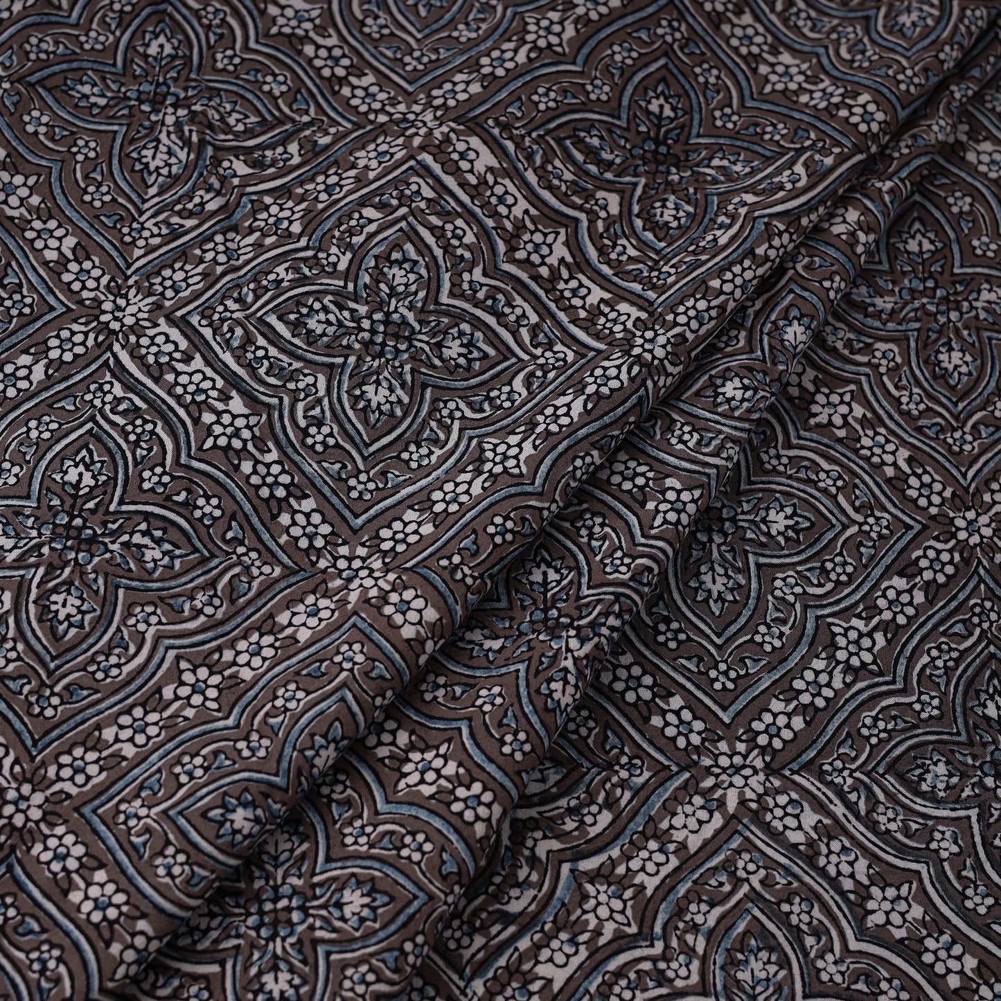 Brown - Natural Dyed Cotton Bagh Print Fabric 01