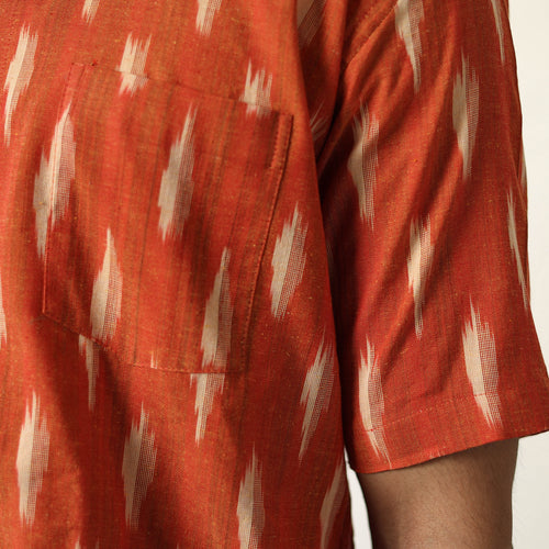 Orange - Pochampally Ikat Weave Cotton Men Half Sleeve Shirt 07