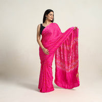 Pink - Kutch Tie-Dye Gajji Silk Bandhani Saree with Blouse Piece 02