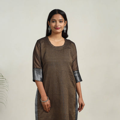 Brown - Mercerised Cotton Straight Dharwad Kurta 02