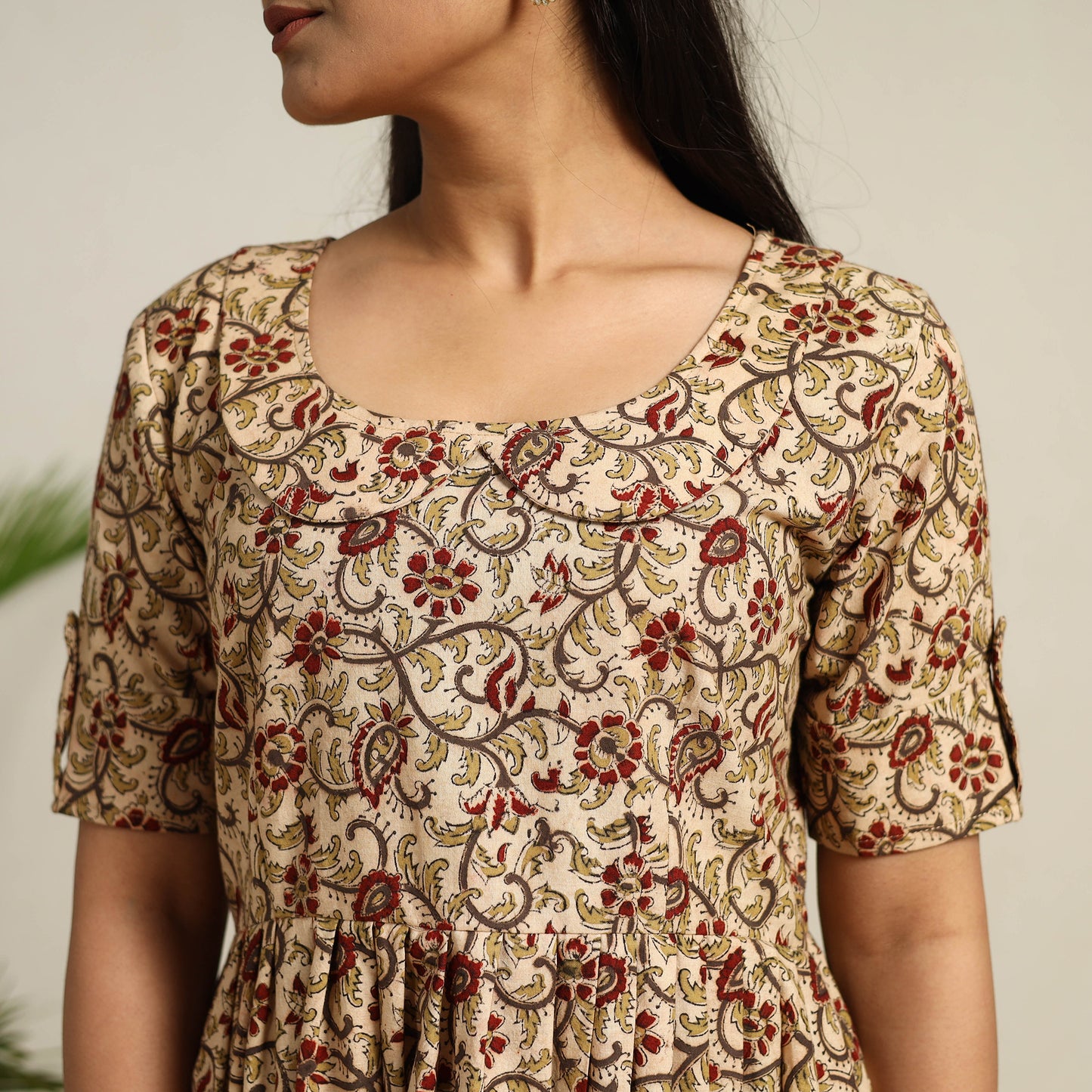 Pedana Block Print Cotton Flared Kalamkari Dress 08