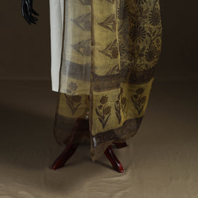 Brown - Ajrakh Vanaspati Hand Block Print Natural Dyed Kota Doria Cotton Dupatta 12