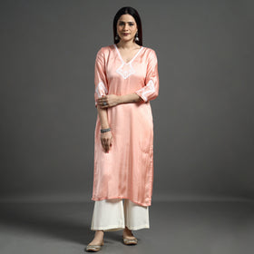 Buy Navy Blue Modal Silk Hand Embroidered Long Kurta l iTokri.com