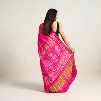 Pink - Kutch Tie-Dye Gajji Silk Bandhani Saree with Blouse Piece 02