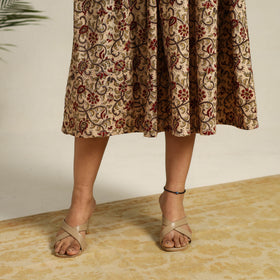 Buy Beige Pedana Block Print Cotton Flared Kalamkari Dress