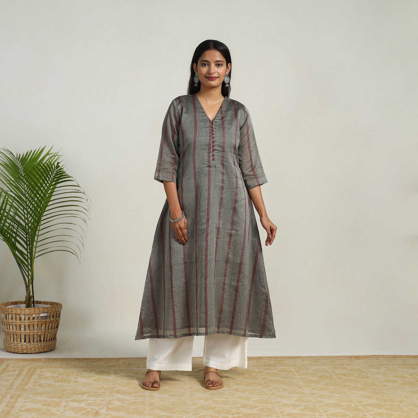 Grey - Mercerised Cotton A-Line Dharwad Kurta 11