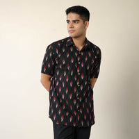 Black - Pochampally Ikat Weave Cotton Men Half Sleeve Shirt 08