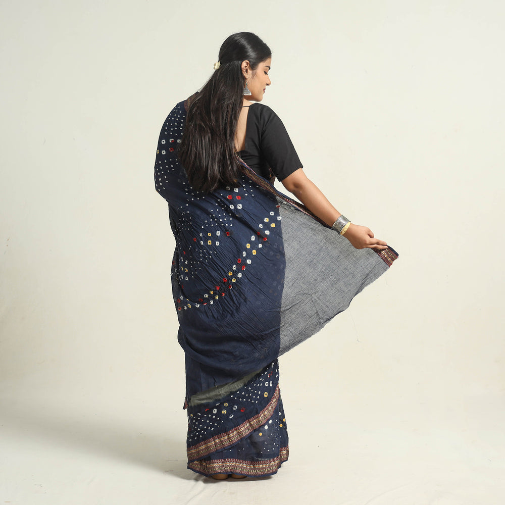 Grey - Kutch Tie-Dye Cotton Bandhani Saree with Blouse Piece 03