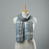 Grey - Burdwan Jamdani Cotton Handloom Stole with Tassels 11