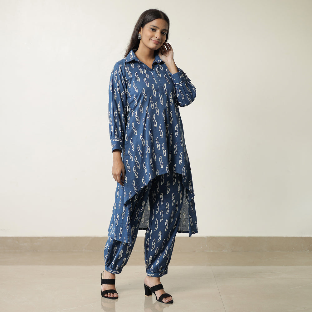 Blue - Indigo Hand Block Printed Cotton Co-Ord Set 13