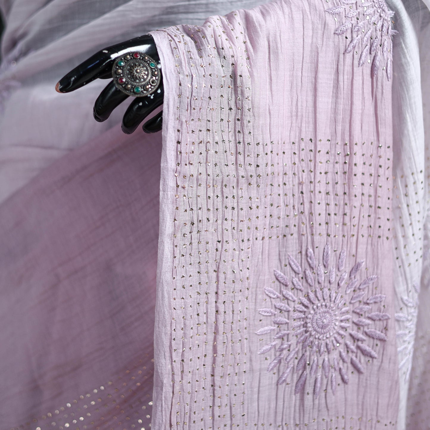 Lucknowi Chikankari Heavy Mukaish Work Pure Mul Chanderi Saree 01