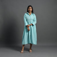 Alisha Light Blue Plain Button Down Woollen Dress 07