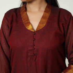 Maroon - Dharwad Cotton Kurta with Palazzo & Dupatta Set 09