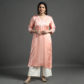 Buy Navy Blue Modal Silk Hand Embroidered Long Kurta l iTokri.com