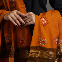 Orange - Kutch Ahir Hand Embroidery Woollen Shawl 51