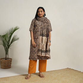Brown - printed cotton kalamkari kurta set 10 - handcrafted