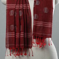 Maroon - Burdwan Jamdani Cotton Handloom Stole with Tassels 09