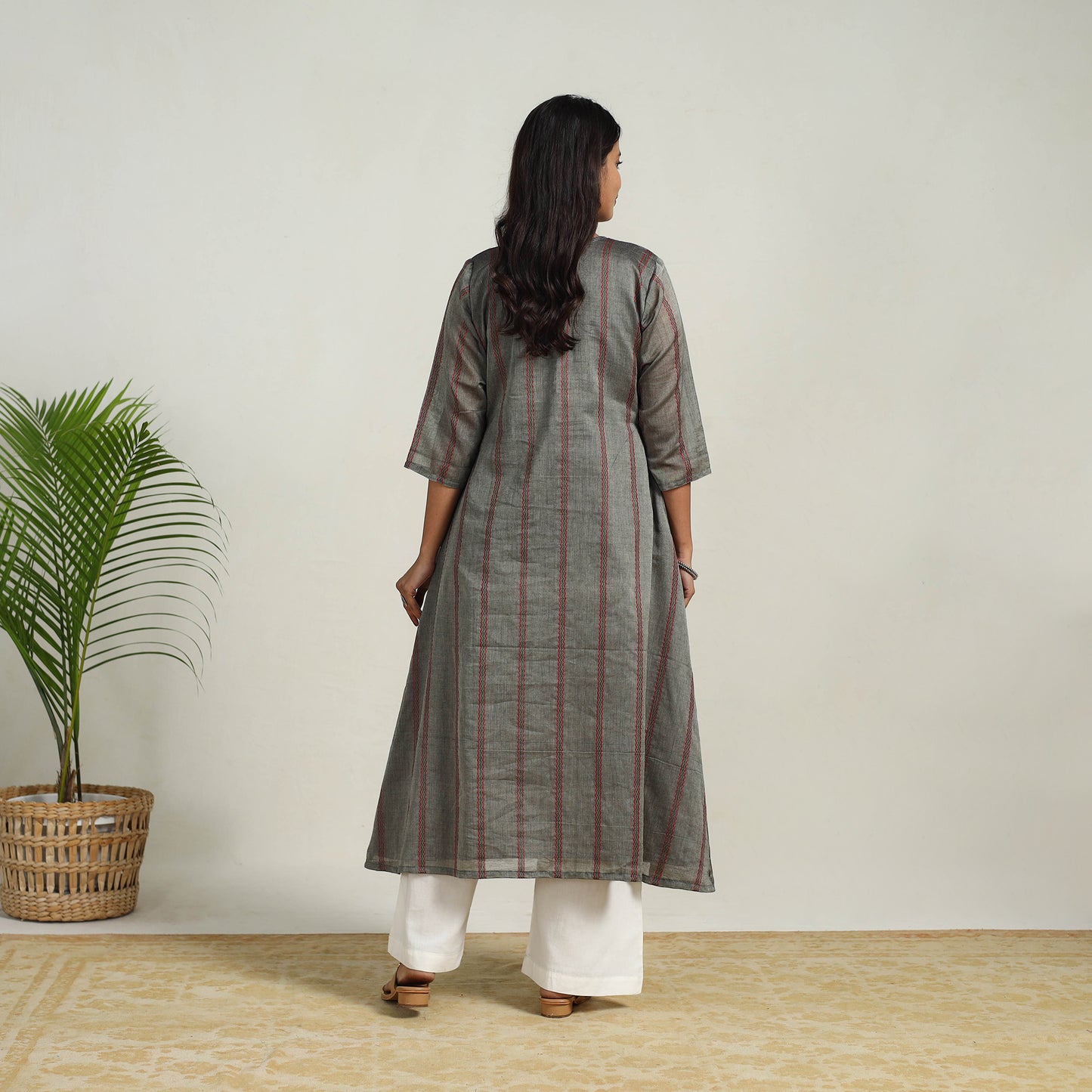 Grey - Mercerised Cotton A-Line Dharwad Kurta 11