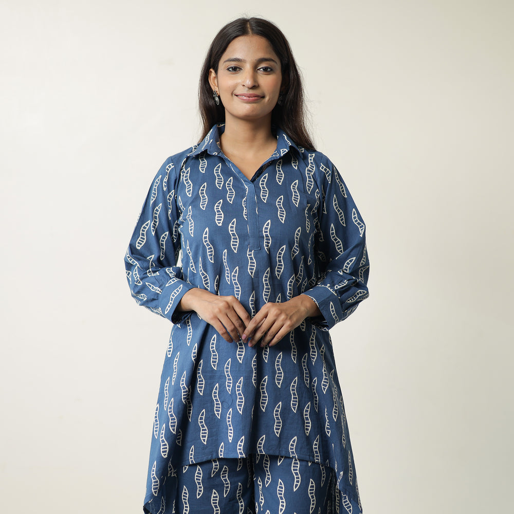 Blue - Indigo Hand Block Printed Cotton Co-Ord Set 13