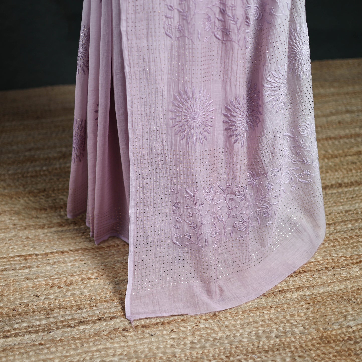 Lucknowi Chikankari Heavy Mukaish Work Pure Mul Chanderi Saree 01