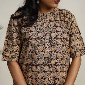 Brown - printed cotton kalamkari kurta set 10 - handcrafted