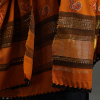 Orange - Kutch Ahir Hand Embroidery Woollen Shawl 51