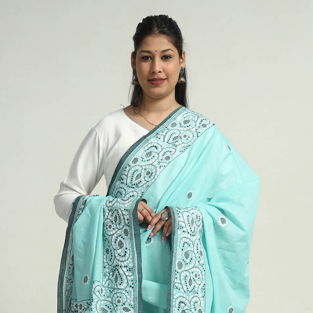 Bengal Kantha Hand Embroidery Cotton Handloom Dupatta 21