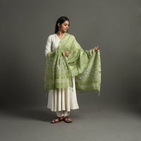 Green - Block Printed Chanderi Silk Bagru Dupatta 24